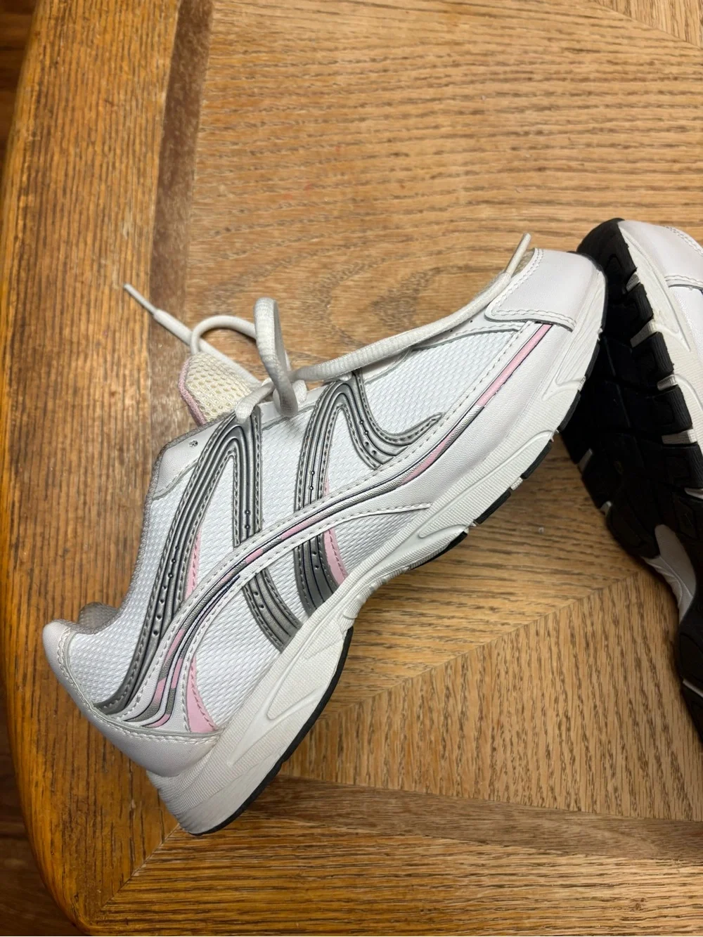 Women's Light Gray Athletic Sneakers with Pink Accents